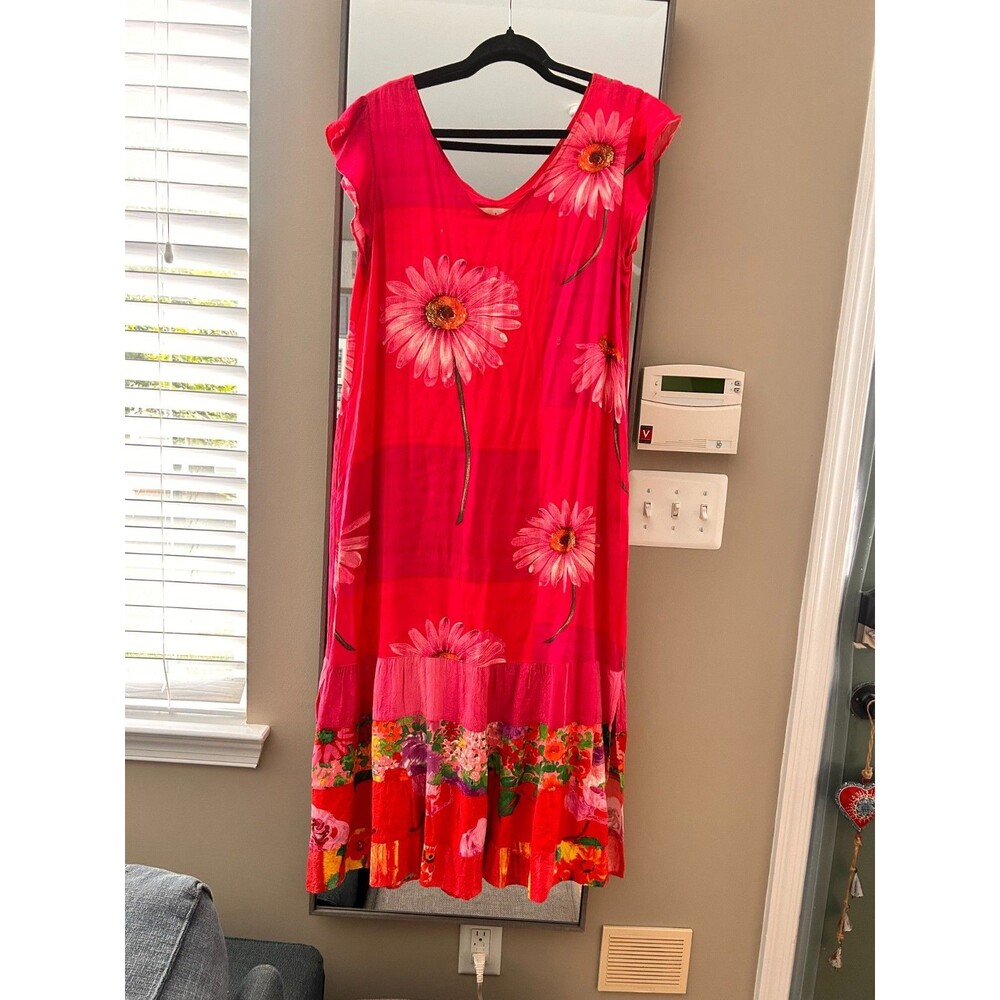 Jams World Kasana Dress Large Pink Daisy Wearable Art Hawaii Rayon Floral